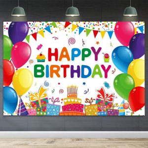 Happy Birthday Backdrop Banner Colorful Birthday Decorations Large Yard Sign for Women Men Kids Indoor Outdoor Supplies 6x3.6ft