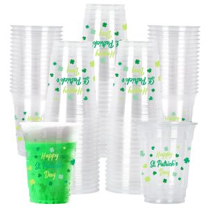 St. Patrick's Day Celebration Pack - 60 Pcs 12oz Irish Themed Plastic Cups with Lucky Shamrock Design, Disposable for Easy Clean-Up, Ideal for Party Supplies & Favors,Irish Party Decorations