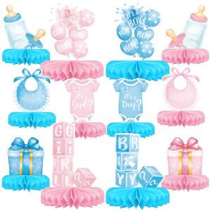 Gender Reveal Decoration Set - Includes Baby Reveal Table Decorations with Honeycomb Centerpiece for Boy or Girl Baby Shower Party Decoration