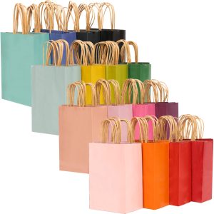 qiqee Medium Size Paper Gift Bags With Handles 10.6"x8.3"x4.3" 16 Solid Colors Party Favor Bags(16-Packs)