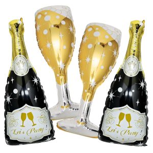 4 Pcs Champagne Balloons, Huge Black Gold Champagne Bottle Goblet Aluminum Foil Balloons for Birthday, Bachelorette, Graduation, Anniversary, 2026 New Years Eve Party Decorations Supplies