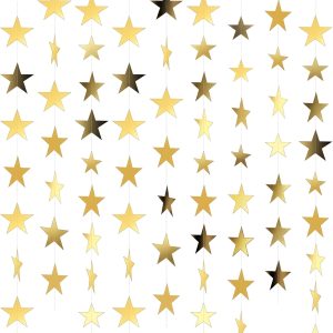 Guismous 7 Pack 91.8 ft Gold Star Garland Banner Double Side Hanging Star Streamers Paper Star Banner Backdrop for Graduation Birthday Baby Shower Wedding Classroom Party Ceiling Decorations