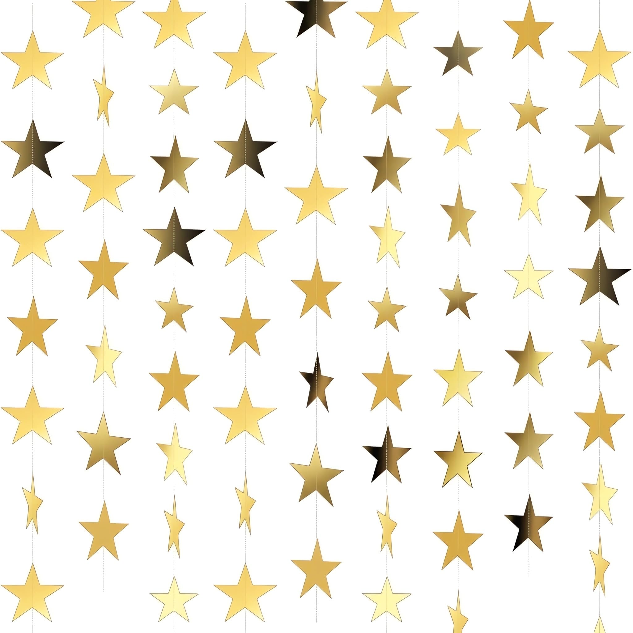 Guismous 7 Pack 91.8 ft Gold Star Garland Banner Double Side Hanging Star Streamers Paper Star Banner Backdrop for Graduation Birthday Baby Shower Wedding Classroom Party Ceiling Decorations