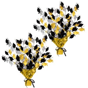 Beistle Graduate Cap Foil Burst Centerpiece Black Gold Silver 2 Pack 15"