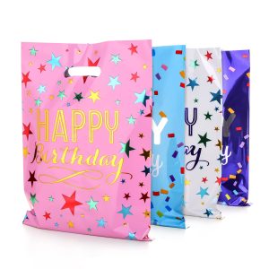 PintreeLand Happy Birthday Party Favor Bags 40 PCS, Plastic Goodies Loot Gift Bags Bulk for Kids Baby Girls & Boys Birthday Party Supples (B Style 40 Packs)