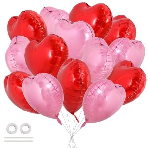 TONIFUL 30 Pcs Red Pink Heart Balloons 18 Inch Heart Shape Foil Balloon