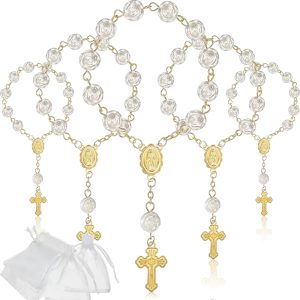 Jadive 30 Pcs Gold Mini Rosaries Baptism Favors Rosary with Organza Bags
