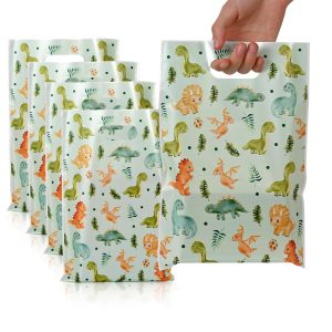 HappFestiv 50 Pcs Dinosaur Party Favor Bags, Cute Dino Plastic Goodie Bags for Candy&Small Gifts, Dinosaur Party Decorations and Supplies Treat Bags, Gift Bags for Birthday Party Baby Shower