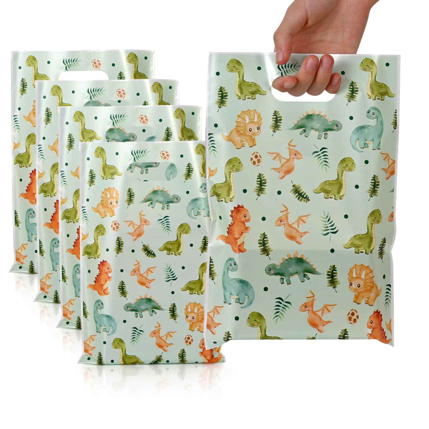 HappFestiv 50 Pcs Dinosaur Party Favor Bags, Cute Dino Plastic Goodie Bags for Candy&Small Gifts, Dinosaur Party Decorations and Supplies Treat Bags, Gift Bags for Birthday Party Baby Shower