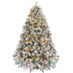 Yaheetech 6ft Pre-Lit Snow Flocked Artificial Christmas Tree, 250 Lights