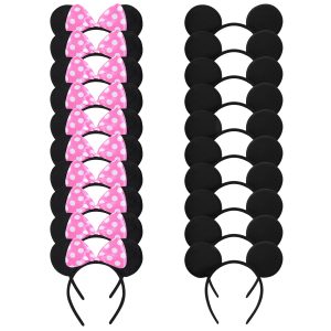 Swinnet 20 Pack Mouse Ears Solid Bow ears Headband for Birthday Party Supplies and Mouse Themed costume Cosplay Decoration Pink