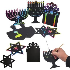 The Dreidel Company 24 Pack Hanukkah Scratch Art Cards Assorted Designs, Magic Drawing Coloring Sheet Set for Kids Gifts Home Activities School Decor (24-Pack)