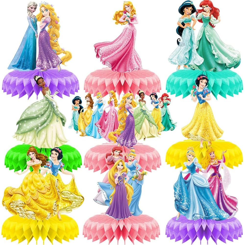 For Disne Princess Birthday Party Supplies, 9Pcs Honeycomb Centerpieces for Princess Party Decorations, Double Sided Table Decorations Centerpieces Party