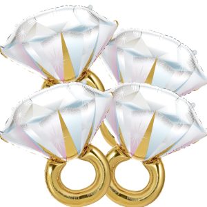 4 Pcs Diamond Ring Balloon, Huge Glitter Aluminum Foil Ring Balloons for Bridal Shower, Wedding, Anniversary, Bachelorette, Engagement Party Decorations Supplies
