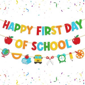 Shzbtdo Pre-Strung First Day of School Banner, Back to School Decorations