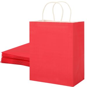 SUNCOLOR 25 Pack Red Gift Bags with Handles, 8x4.5x10 Inch Medium Paper Bags for Shopping, Retail, Party Favors, Wedding, Valentine's Day
