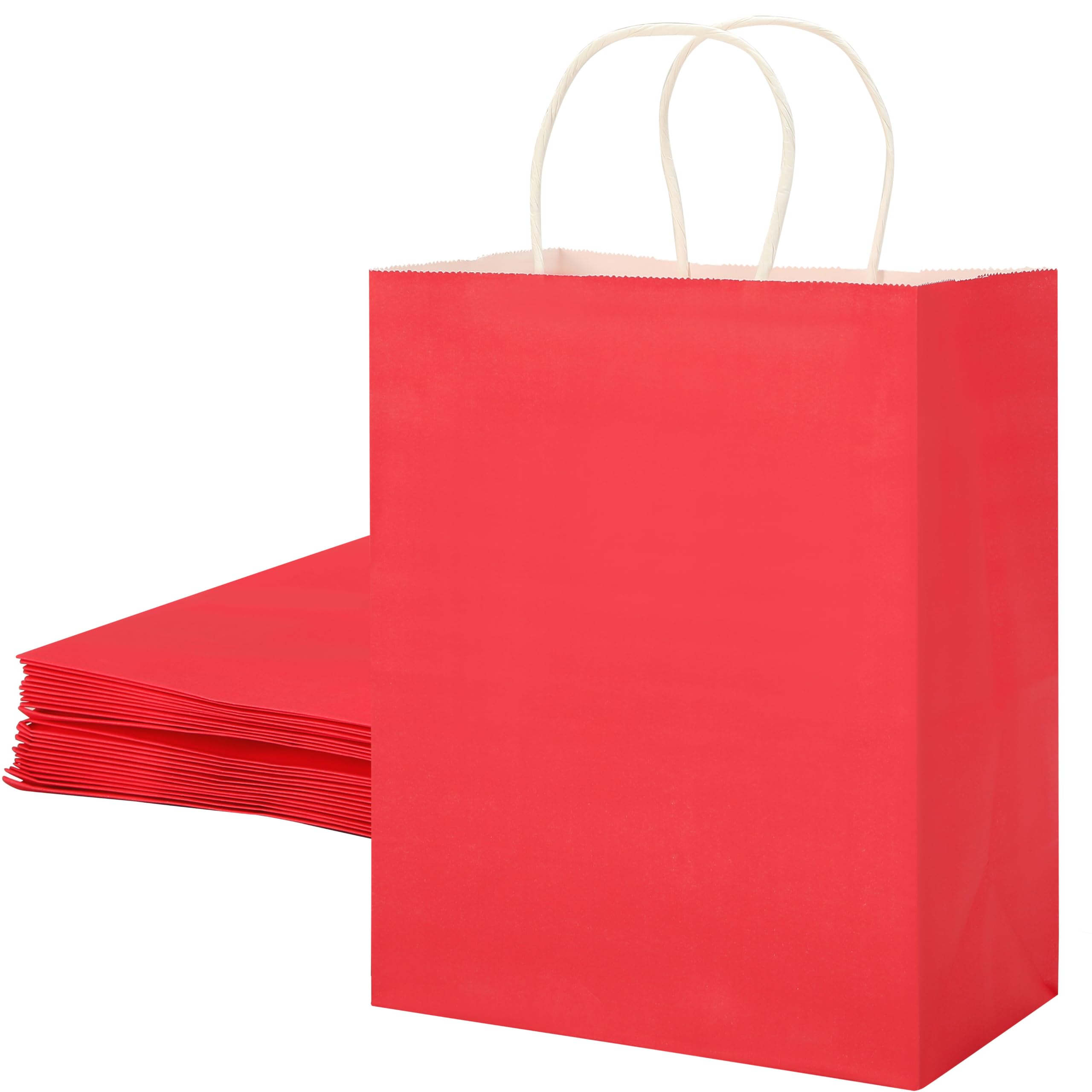 SUNCOLOR 25 Pack Red Gift Bags with Handles, 8x4.5x10 Inch Medium Paper Bags for Shopping, Retail, Party Favors, Wedding, Valentine's Day