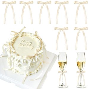 30Pcs Ivory Bow Cake Toppers Ivory Ribbon Pre-tied Bows Cake Decors