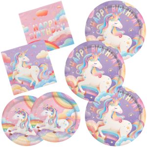 Unicorn Party Supplies Set for 16 - Unicorn Birthday Decorations with Dinner & Dessert Plates， Napkins - Ideal birthday Party Favors & Decor Kit