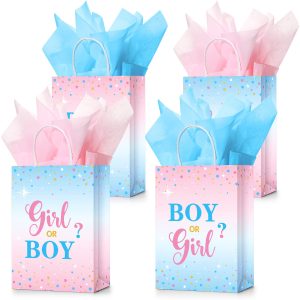 Tinlade 16 Set Gender Reveal Party Gift Bags with Tissue Paper Baby Shower Party Gender Reveal Paper Bags with Handles
