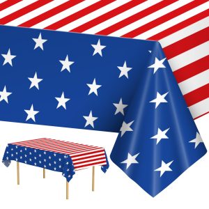 2 Pack 4th of July Tablecloth - Patriotic American Flag Table Cloth, Plastic Disposable Rectangle USA Star Stripe Table Cover for Memorial day Fourth Independence Day 250th Decorations, 54" x 108"