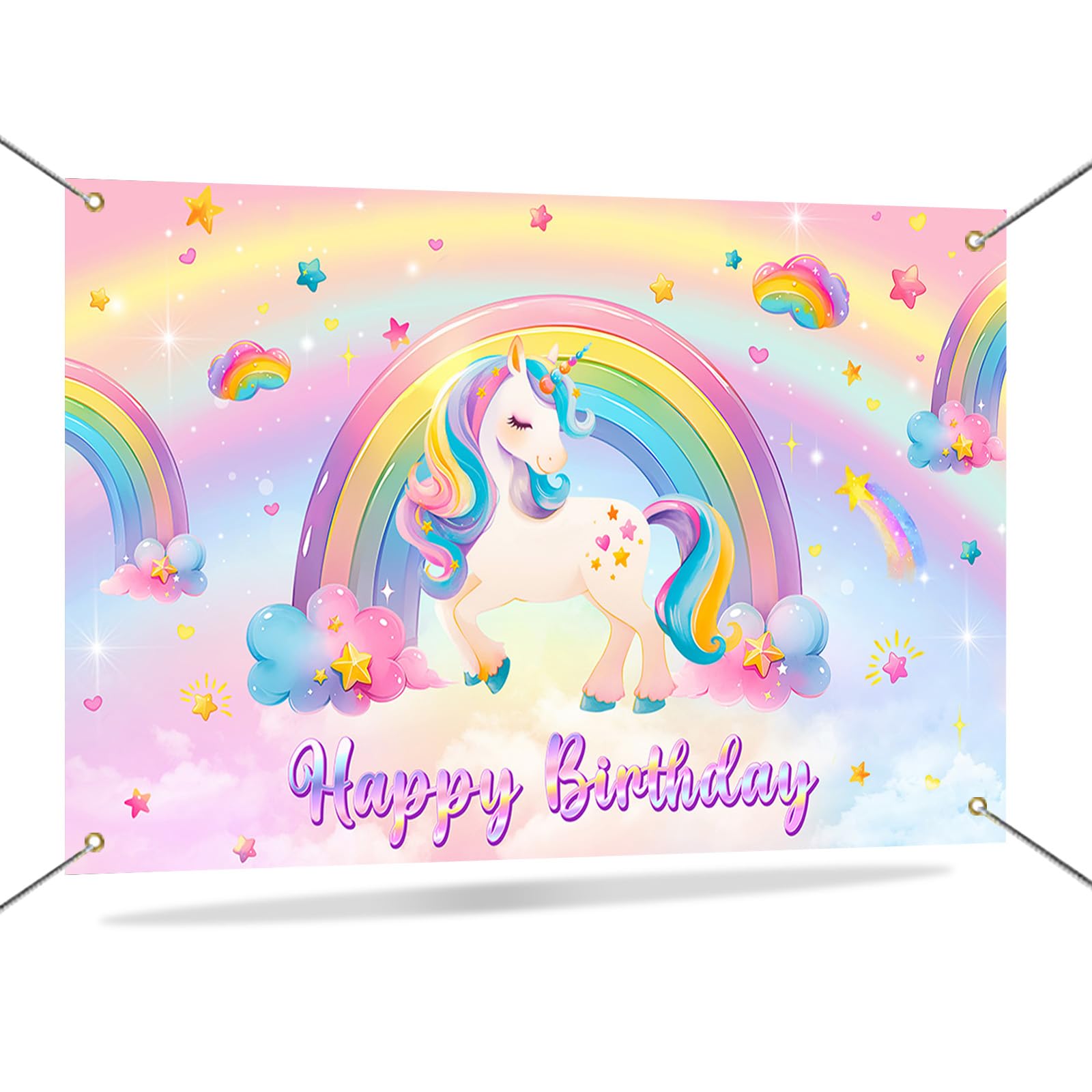 Mocsicka Unicorn Birthday Banner Backdrop Pastel Rainbow Unicorn Backdrop for Girls Birthday Decorations Party Supplies 70.8 x 43.3 Inch