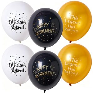 SUNBEAUTY 18 Pcs Happy Retirement Balloons With Pattern 12 Inch Black Gold and White Retirement Latex Balloons for Men and Women Resignation Theme Party Decorations