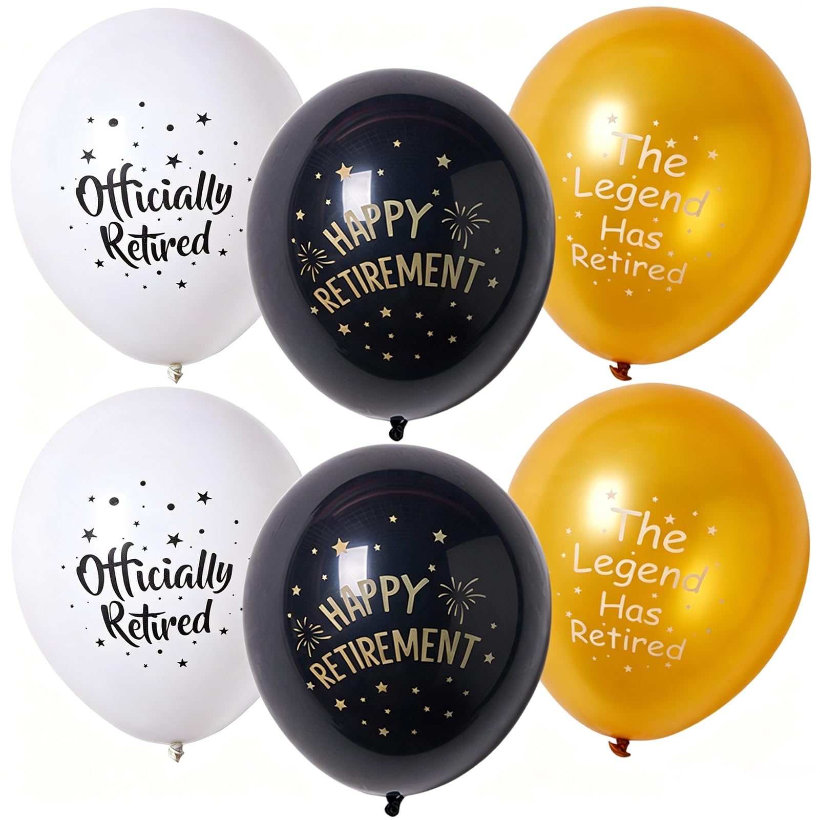 SUNBEAUTY 18 Pcs Happy Retirement Balloons With Pattern 12 Inch Black Gold and White Retirement Latex Balloons for Men and Women Resignation Theme Party Decorations
