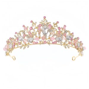 Kids Pink Crystal Tiara Girls Princess Costume Rhinestone Crown Headband Wedding Bridal Hair Accessories Birthday Communion Pageant Prom Halloween Christmas Cake Topper Dress Up Gift for 5-16 Years