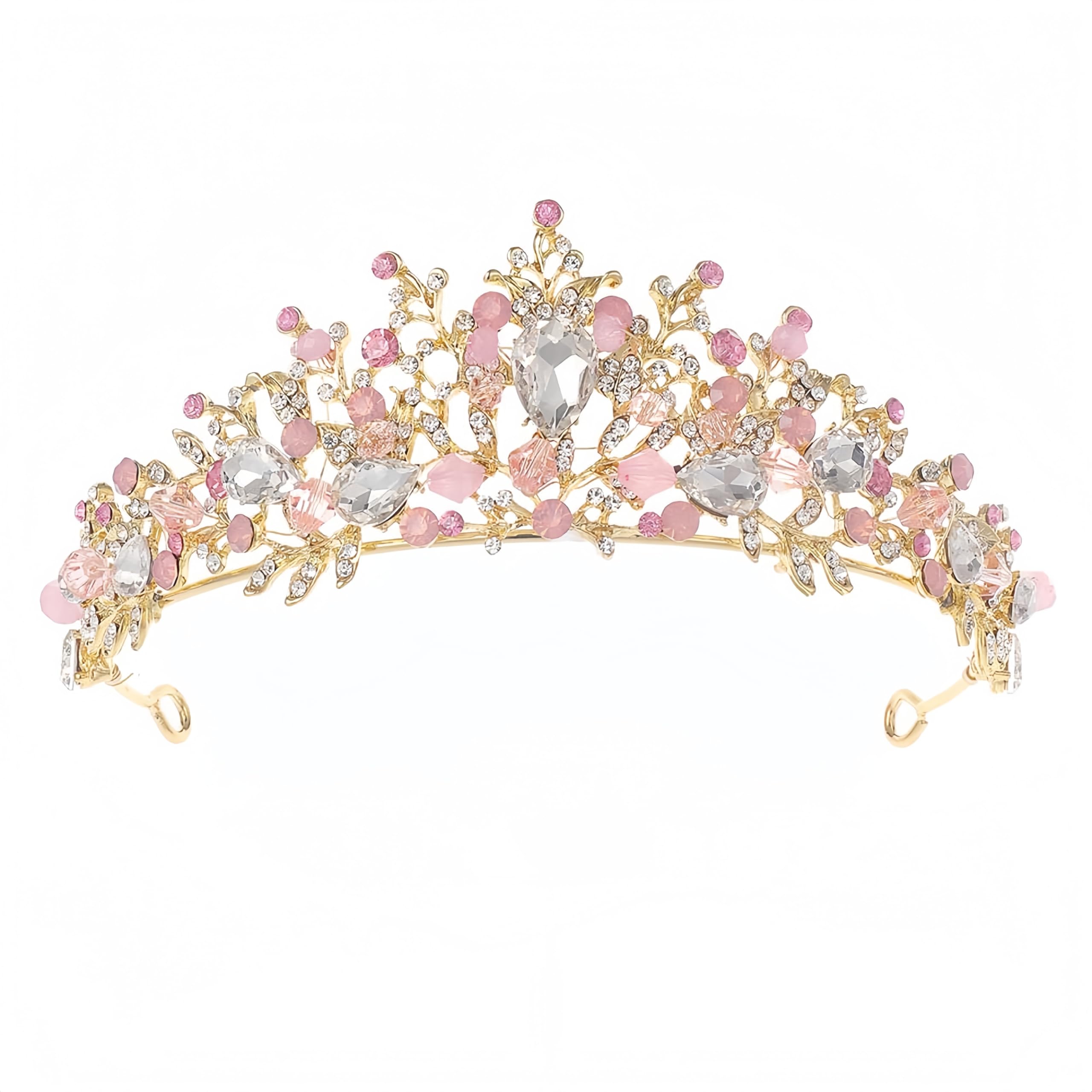 Kids Pink Crystal Tiara Girls Princess Costume Rhinestone Crown Headband Wedding Bridal Hair Accessories Birthday Communion Pageant Prom Halloween Christmas Cake Topper Dress Up Gift for 5-16 Years