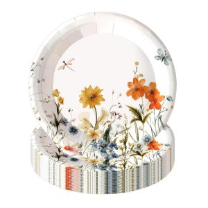 HFBOBP 50pcs Floral Paper Plates, 7 Inch Disposable Wildflower Cake Dessert Plates Vintage Party Decorations for Spring Summer Picnic Wedding Baby Shower Birthday Tea Party Decor Supplies