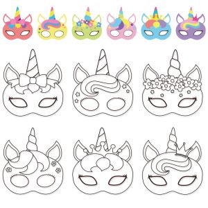 chiazllta 24Pcs Unicorn Mask Crafts Unicorn Arts and Crafts for Kids Birthday Party Game Favors Color Your Own Mask DIY Toddlers Rainbow Horse Paper Mask for Class Home Party Activity Coloring Games