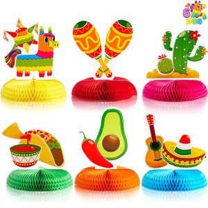 JOYIN 6 PCs Cinco De Mayo Fiesta Honeycomb Table Centerpiece 8.5” Party Decoration for Fun Fiesta Taco Party Supplies, Luau Event Photo Props, Mexican Theme for Carnivals Festivals