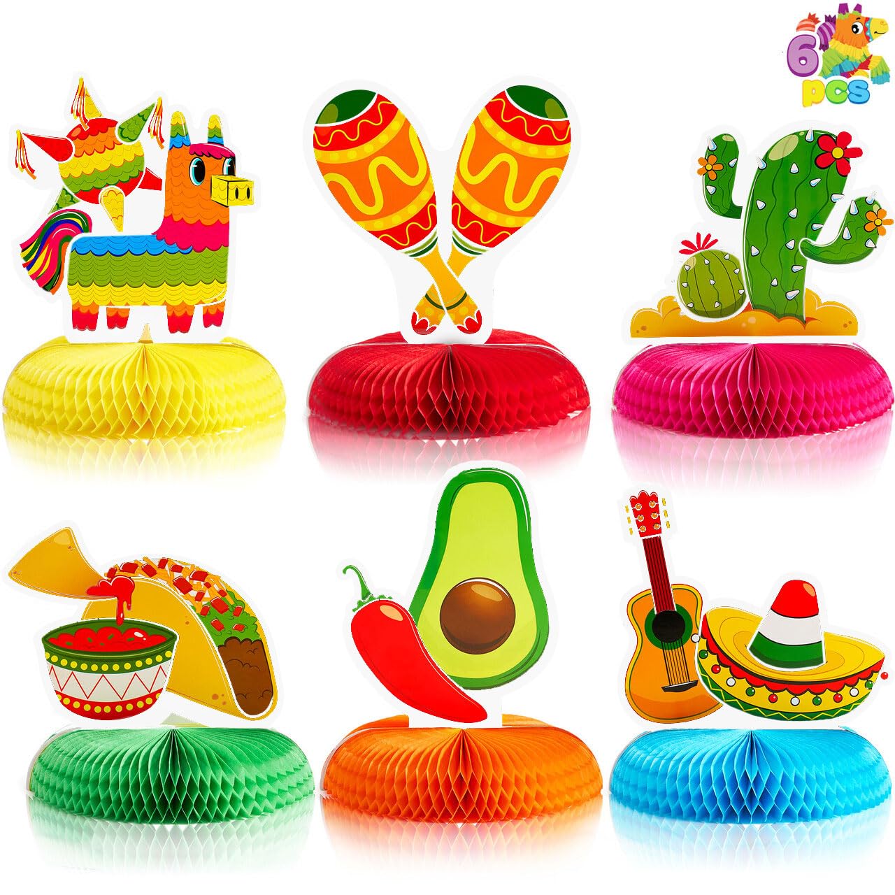 JOYIN 6 PCs Cinco De Mayo Fiesta Honeycomb Table Centerpiece 8.5” Party Decoration for Fun Fiesta Taco Party Supplies, Luau Event Photo Props, Mexican Theme for Carnivals Festivals