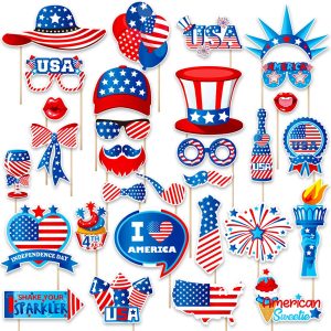 Independence Day Photo Booth Props with Sticks,4th of July Photo Booth Props,Patriotic Party Decorations (25CT)