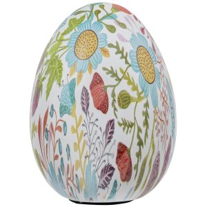MyGift 6 Inch Tall Resin Decorative Egg with Vibrant Pastel Artistic Floral Print, Spring Pattern Home Decor Small Tabletop Centerpiece Easter Decoration