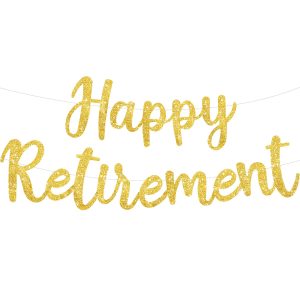 BEISHIDA Pre-Strung Glitter Gold Happy Retirement Banner Party Decoration