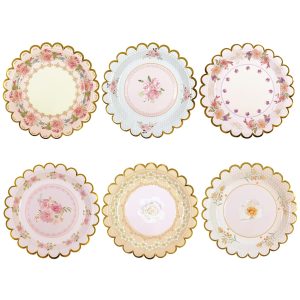 Xjoviative 48 PCS Vintage Floral Paper Plates 7 inch, Scalloped Flower Tea Party Plates Disposable Cake Dessert Plate for Birthday Bridal Shower Baby Shower Wedding Party Decorations (Floral)