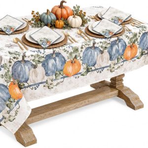 Newbridge Thanksgiving Blue Pumpkin Vines Tablecloth 52 x 70 Inch Rectangle