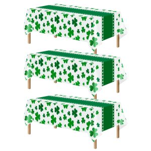 Kelool St Patricks Day Decorations,3 Pack St Patricks Day Tablecloth,Green Plastic Table Cloth Disposable,Table Cover for Shamrock Decorations,Shamrock Rectangle Tablecloth 54 x 108 Inch