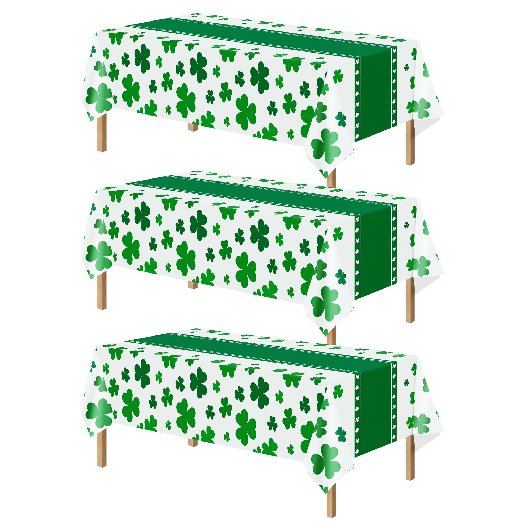 Kelool St Patricks Day Decorations,3 Pack St Patricks Day Tablecloth,Green Plastic Table Cloth Disposable,Table Cover for Shamrock Decorations,Shamrock Rectangle Tablecloth 54 x 108 Inch