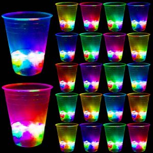 LLKMDSS 40 Pcs Glowing Party Cups, 16oz Plastic Light Up Cups with Flashing Color LED Lights for House Parties Birthdays Concerts Weddings BBQ Beach DJ Holidays