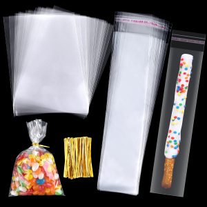 200pcs Cellophane Treat Bags Set for Rice Krispies Pretzel Candies Dessert