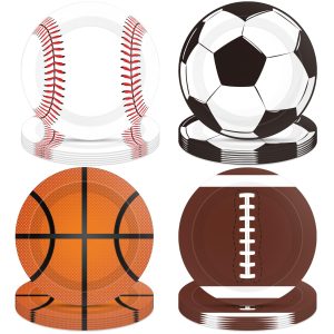 Sports Themed Party Decorations,40Pcs Sports Party Plates,7Inch - Baseball Football Soccer Basketball Round Paper Plate Sets,for Sports Themed Celebrations,Game day,Birthday Decorations for Boys