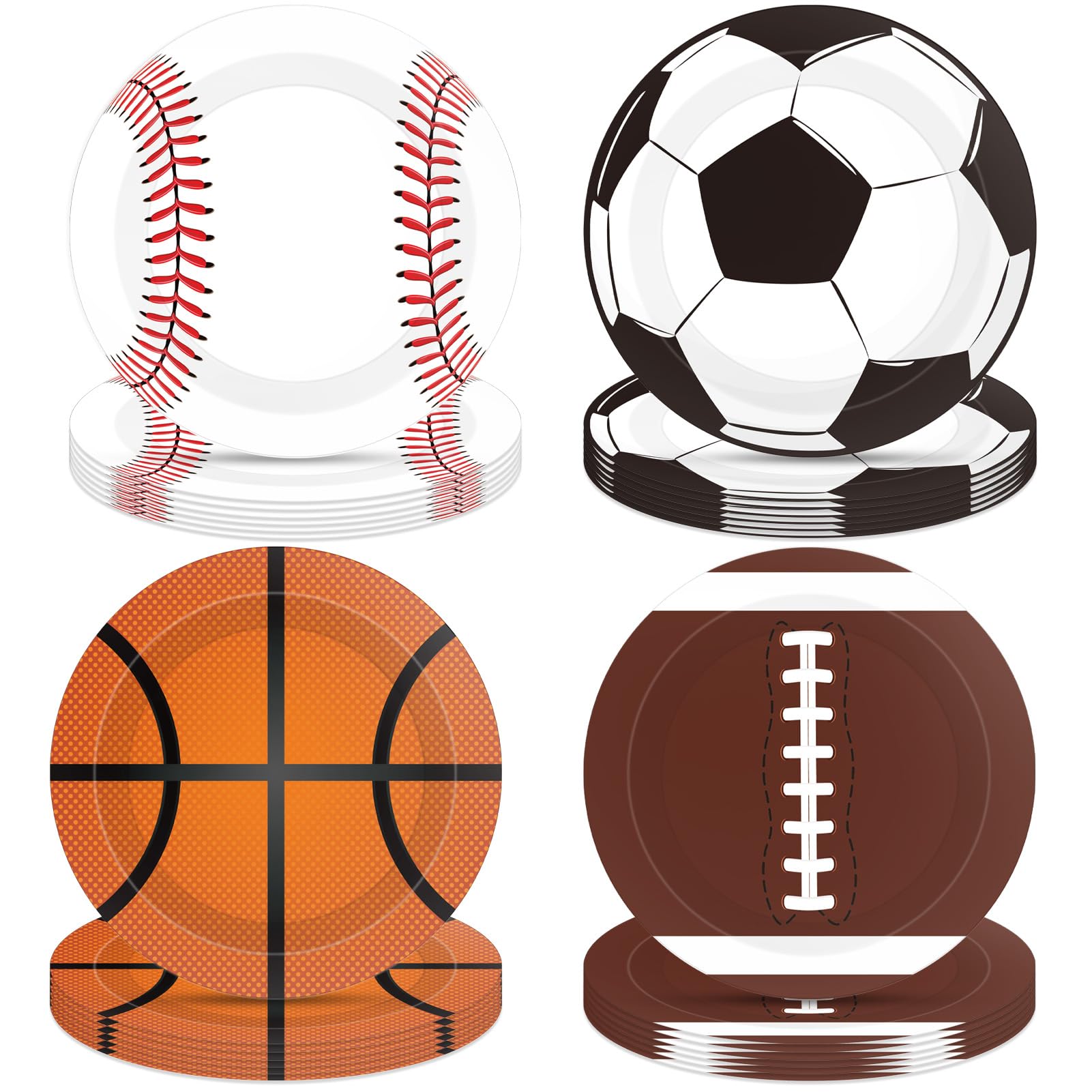 Sports Themed Party Decorations,40Pcs Sports Party Plates,7Inch - Baseball Football Soccer Basketball Round Paper Plate Sets,for Sports Themed Celebrations,Game day,Birthday Decorations for Boys