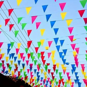 AUUEYY 260ft 150pcs Flags Colorful Pennant Banner Flags Multicolor Bunting String Triangle Flags, Garland for Grand Opening Carnival, Theme Birthday Party Decoration, Outdoor Events Classroom Decor