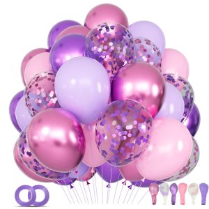 68Pcs Pink and Purple Balloons 12 Inch Metallic Purple Pink Latex Balloon Confetti ballons with Ribbons Party…