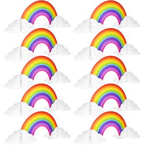 WILLBOND 10 Pieces Rainbow Table Decorations Centerpiece with Clouds