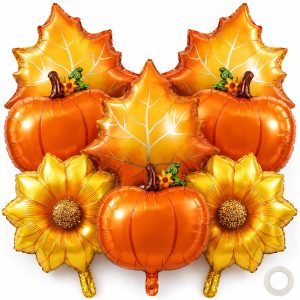 Fall Foil Balloons, Sunflower Pumpkin Maple Leaf Balloon for Autumn Decor