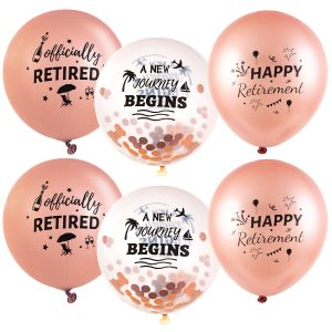 SUNBEAUTY 18 Pcs Happy Retirement Balloons With Pattern - 12 Inch Pink and White Retirement Latex Sequin Balloons for Party Decorations